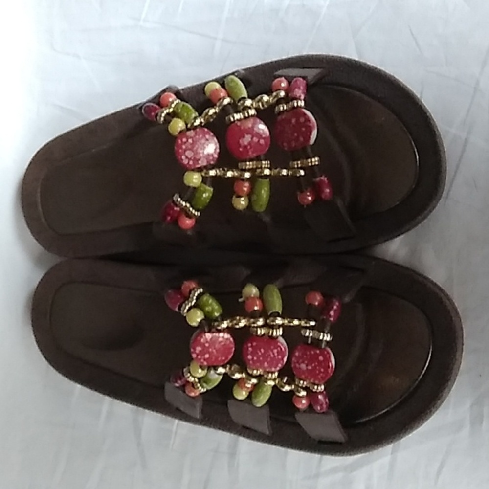 Women’s Brown Beaded Slide Sandals – Multicolor Embellished